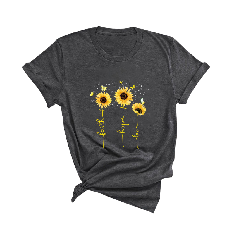 Golden Butterfly Sunflower Printed Women T-shirts