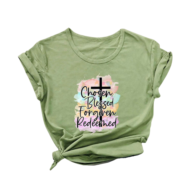 Women Faith Cross Colorful Print T-shirt