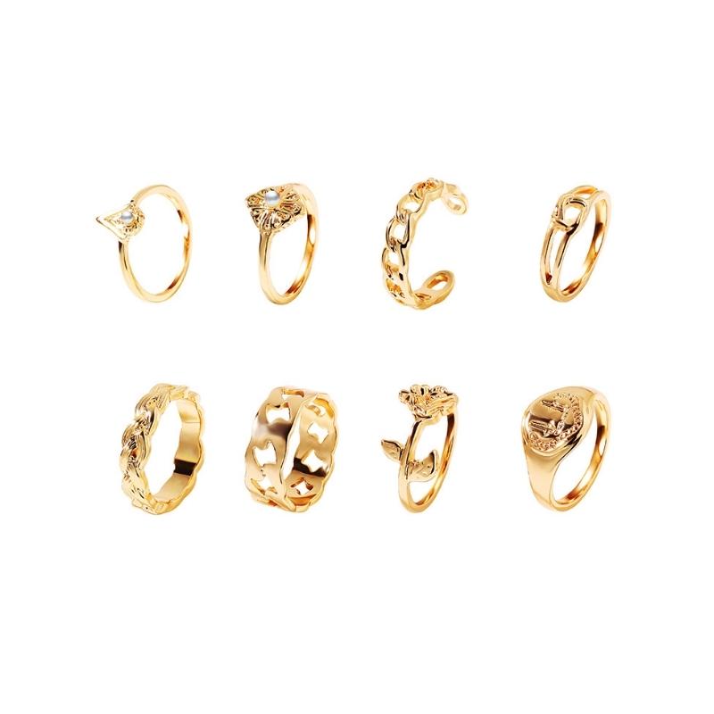 8 Pcs Heart Fatima Gold Rings