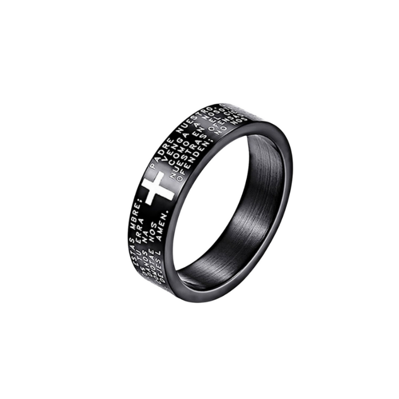 Men Titanium Steel Bible Cross Ring