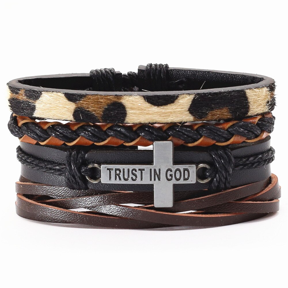 4 pcs Vintage Black Beads Bible Leather Bracelets