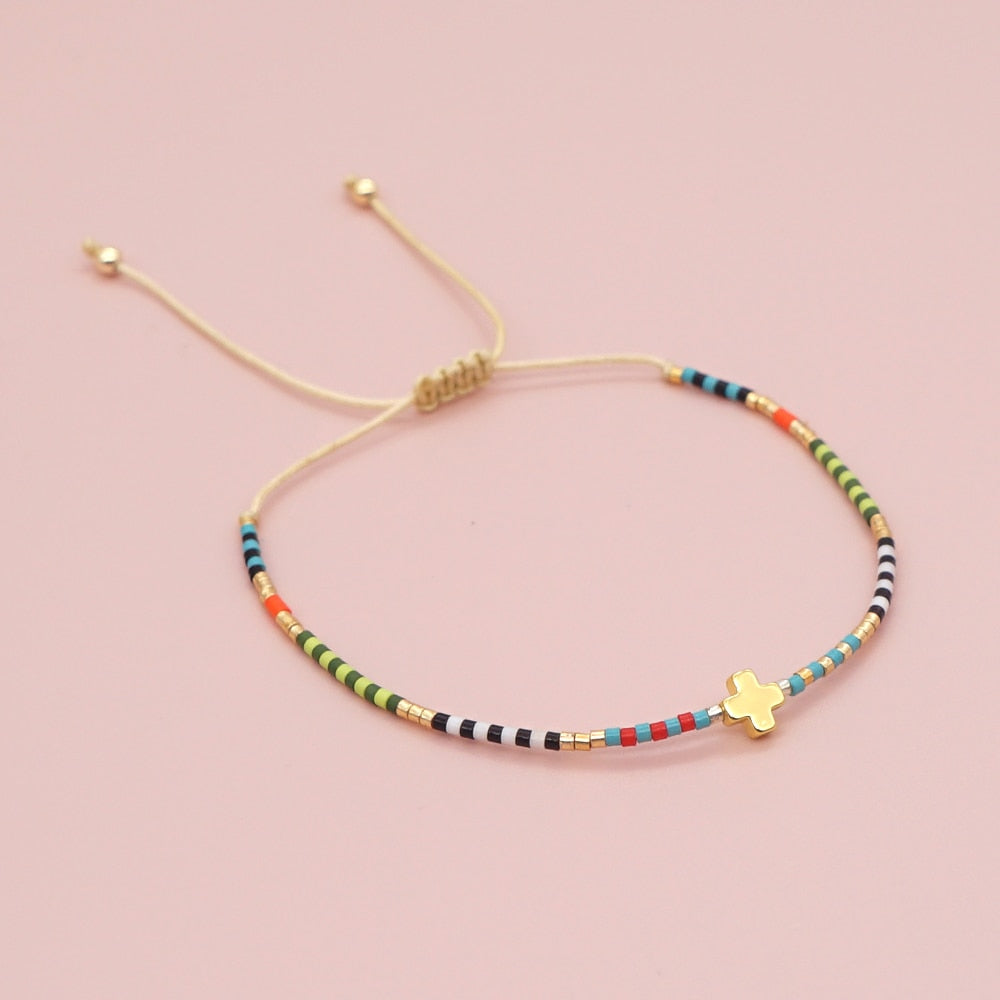 Women Colorful Beaded Adjustable String Bracelet