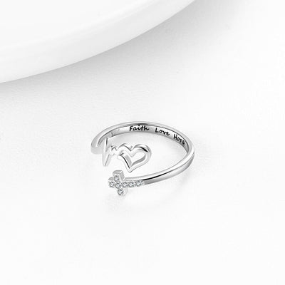 925 Sterling Silver Cross Faith Hope Love Ring