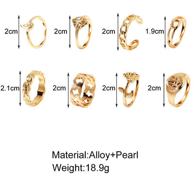 8 Pcs Heart Fatima Gold Rings