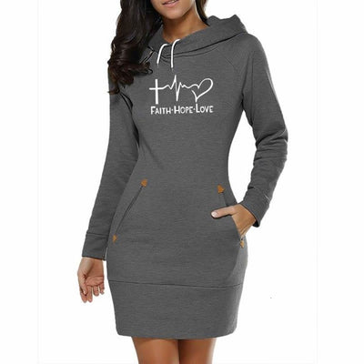 Faith Hope Love Letters Print Hoodies Dresses