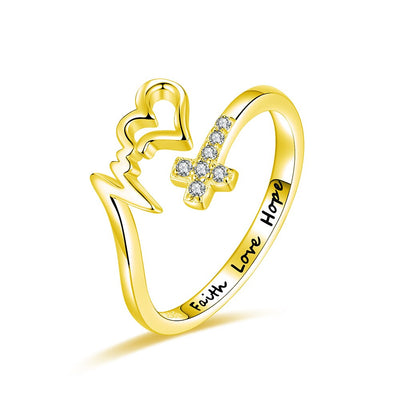 925 Sterling Silver Cross Faith Hope Love Ring