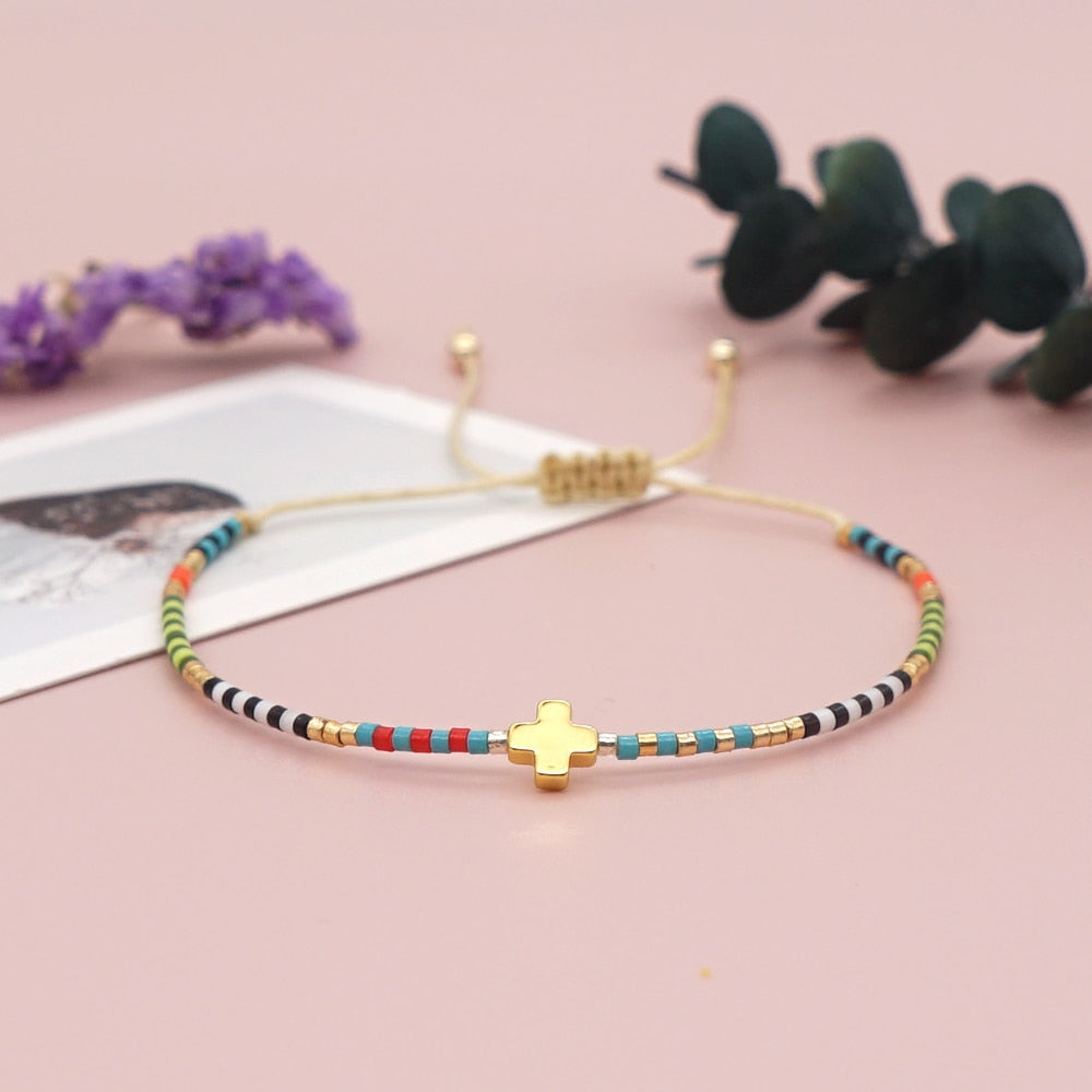 Women Colorful Beaded Adjustable String Bracelet