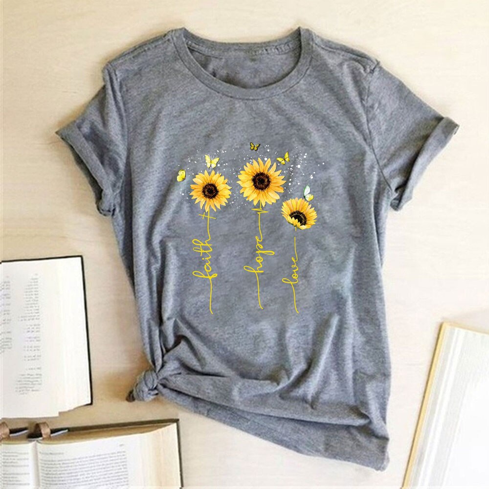 Golden Butterfly Sunflower Printed Women T-shirts