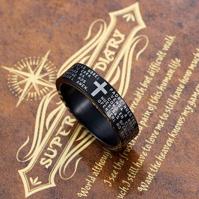 Men Titanium Steel Bible Cross Ring