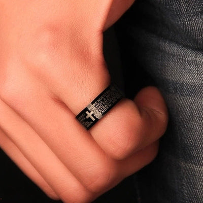 Men Titanium Steel Bible Cross Ring