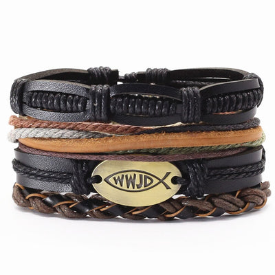 4 pcs Vintage Black Beads Bible Leather Bracelets