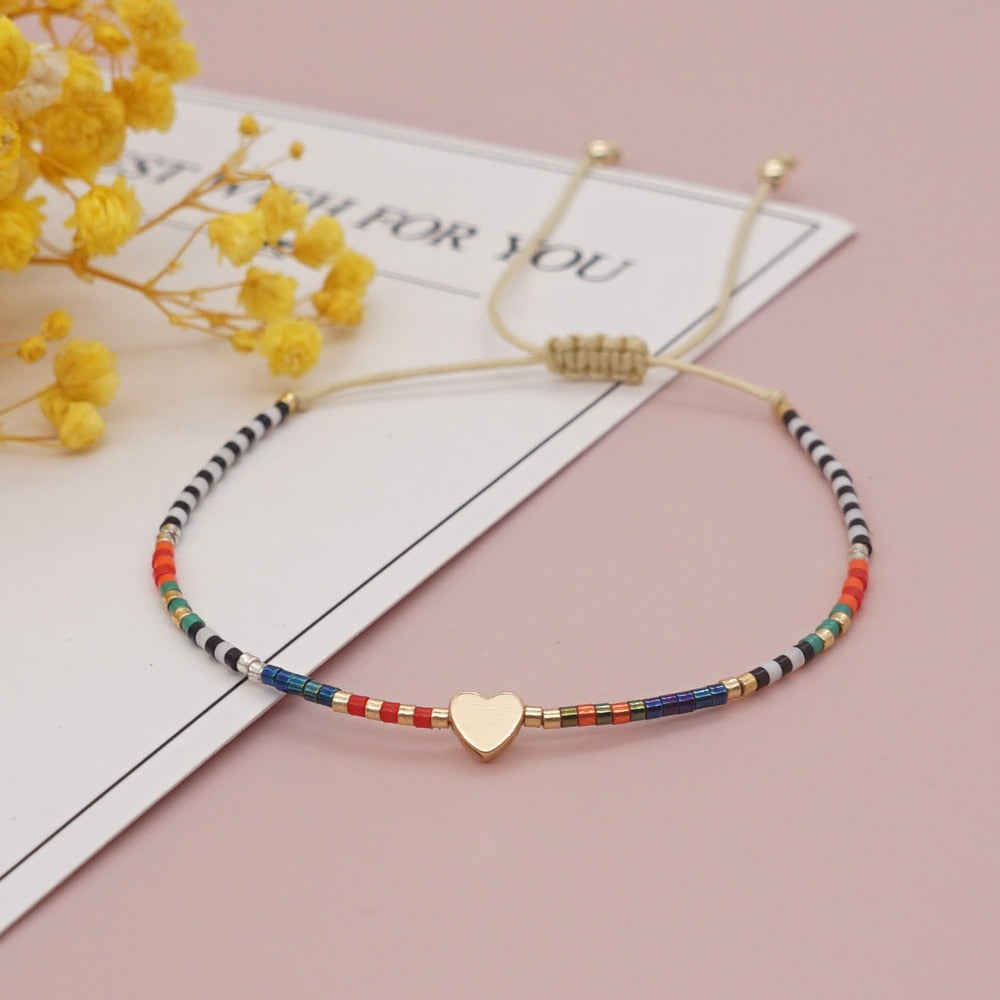 Women Colorful Beaded Adjustable String Bracelet