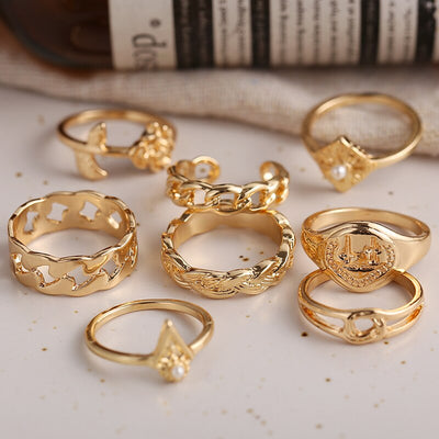 8 Pcs Heart Fatima Gold Rings