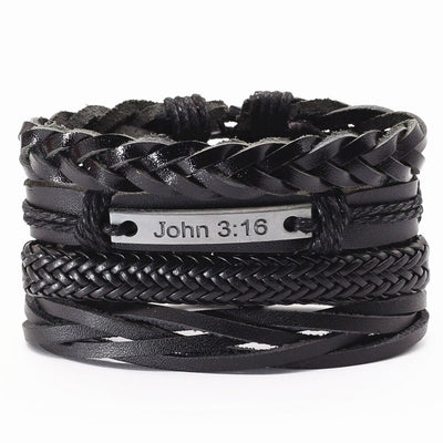 4 pcs Vintage Black Beads Bible Leather Bracelets