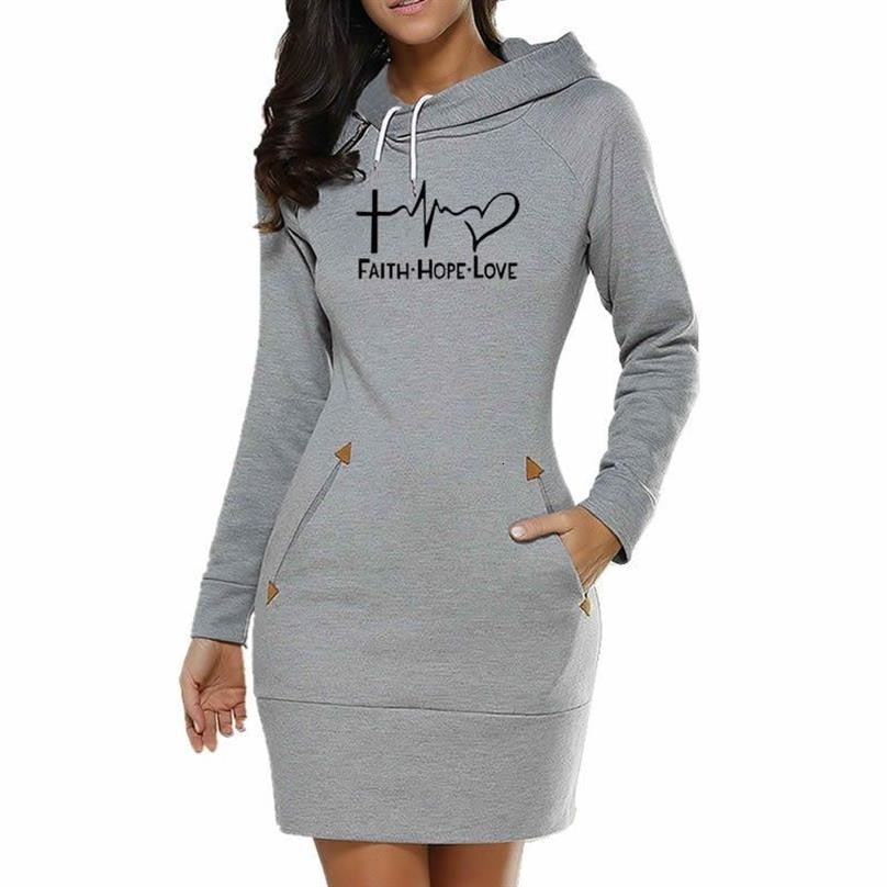 Faith Hope Love Letters Print Hoodies Dresses