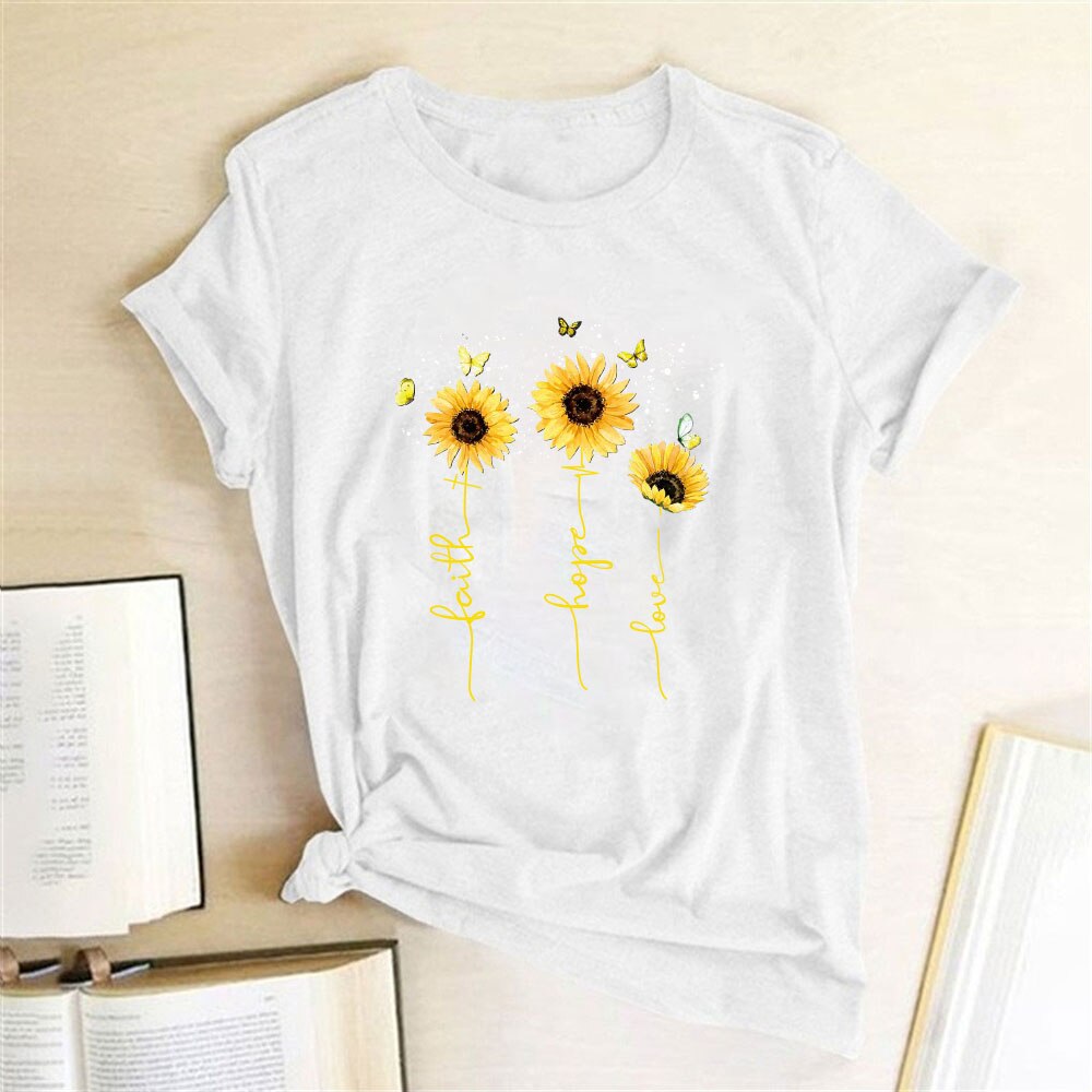 Golden Butterfly Sunflower Printed Women T-shirts