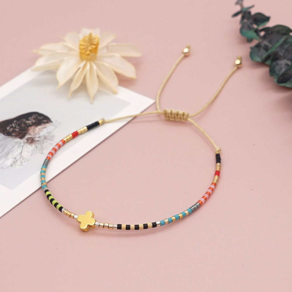 Women Colorful Beaded Adjustable String Bracelet