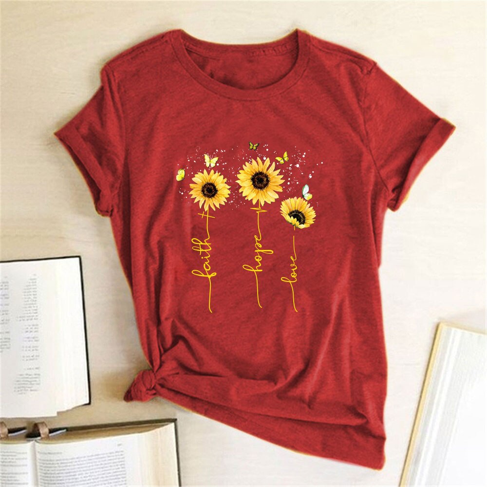 Golden Butterfly Sunflower Printed Women T-shirts