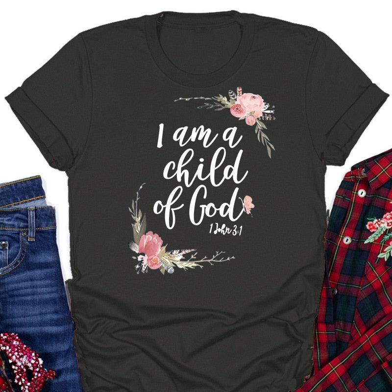 I Am A Child of God Letter Print T Shirt