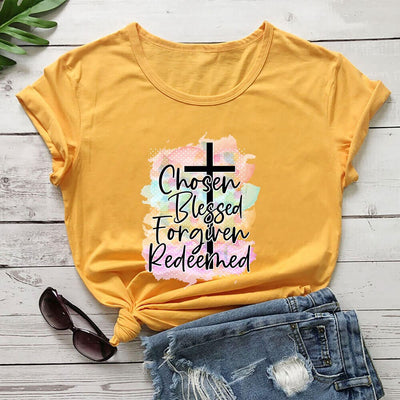 Women Faith Cross Colorful Print T-shirt