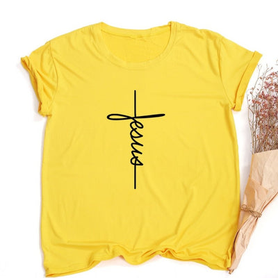 Jesus Cross Print Women T-shirt