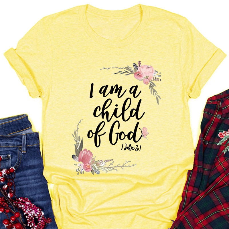 I Am A Child of God Letter Print T Shirt