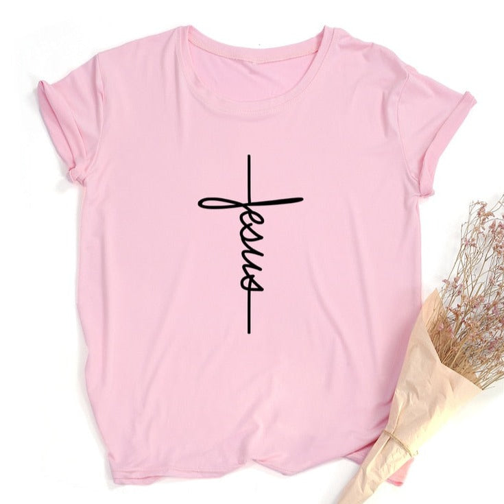 Jesus Cross Print Women T-shirt