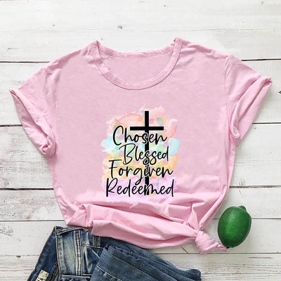 Women Faith Cross Colorful Print T-shirt