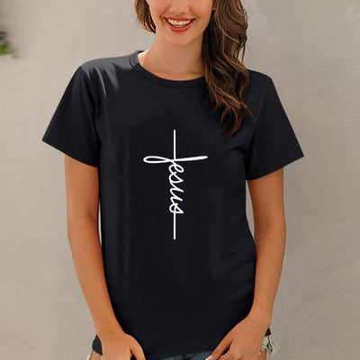 Jesus Cross Print Women T-shirt