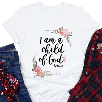 I Am A Child of God Letter Print T Shirt