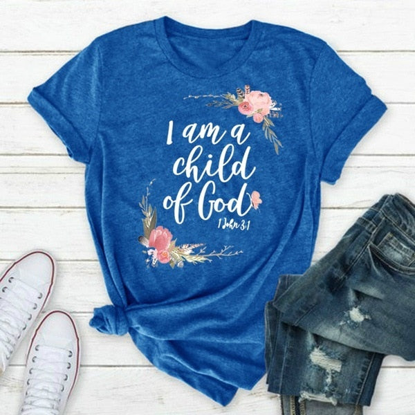 I Am A Child of God Letter Print T Shirt