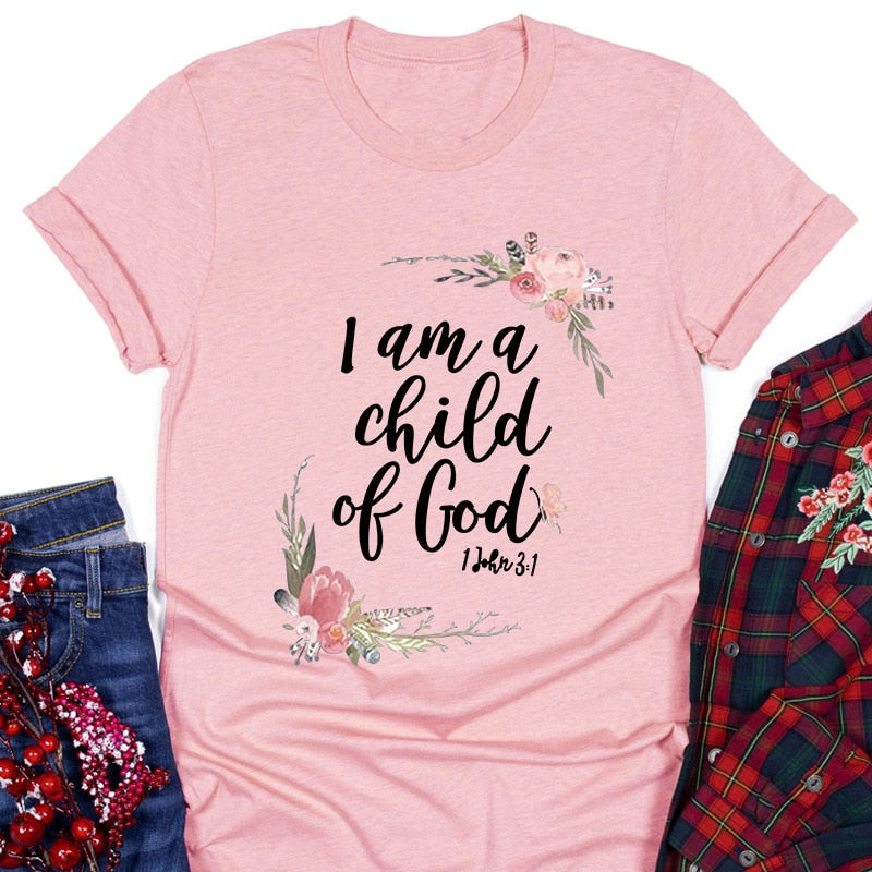 I Am A Child of God Letter Print T Shirt