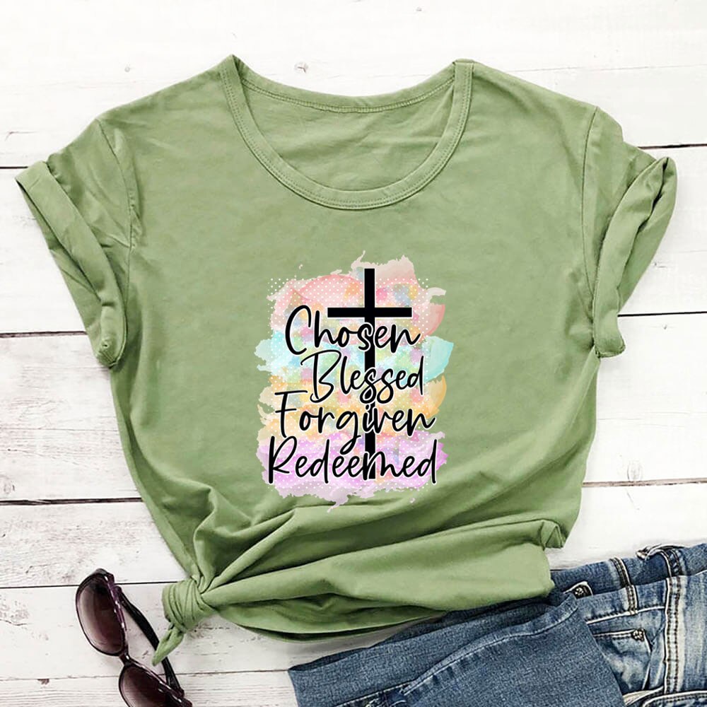 Women Faith Cross Colorful Print T-shirt