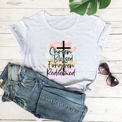 Women Faith Cross Colorful Print T-shirt