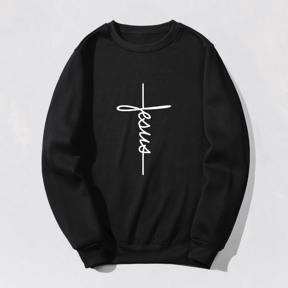 Jesus Print O-neck Pullovers