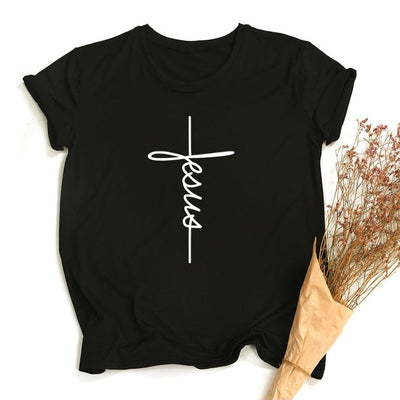 Jesus Cross Print Women T-shirt