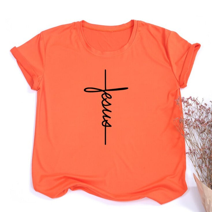 Jesus Cross Print Women T-shirt