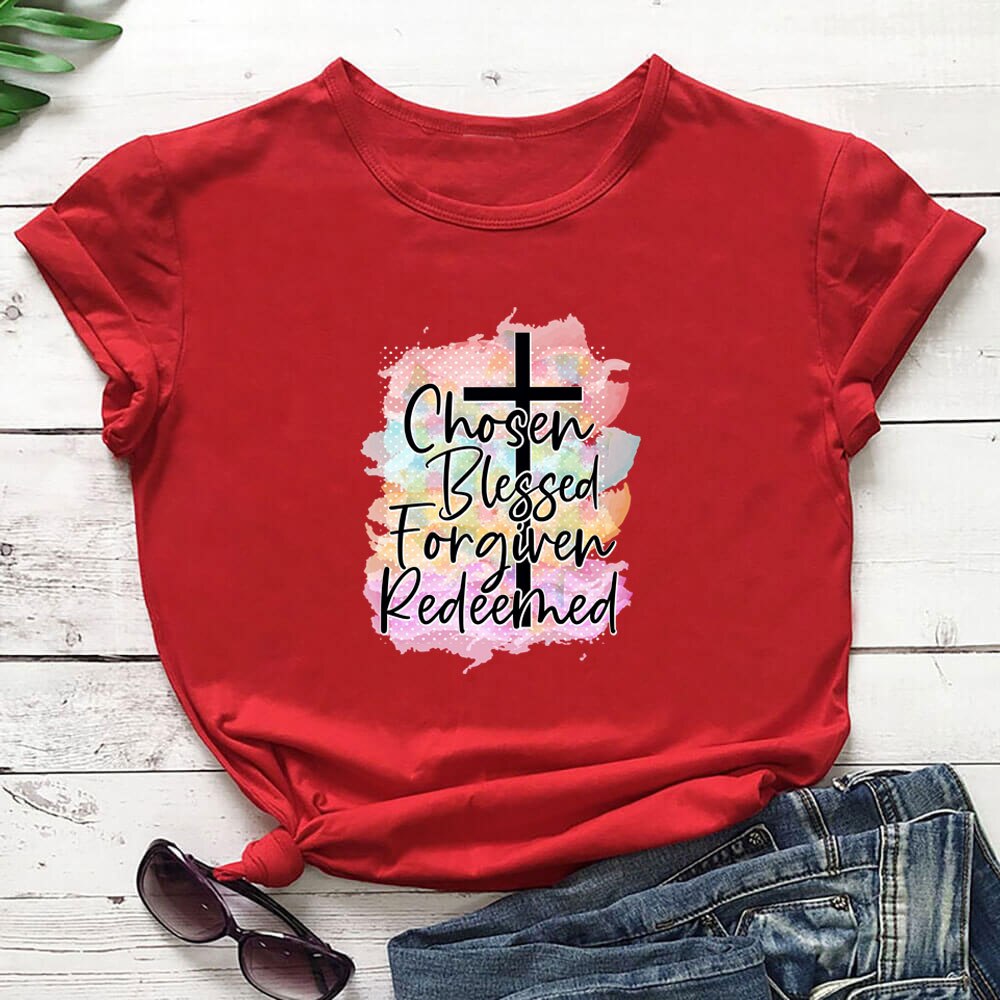 Women Faith Cross Colorful Print T-shirt