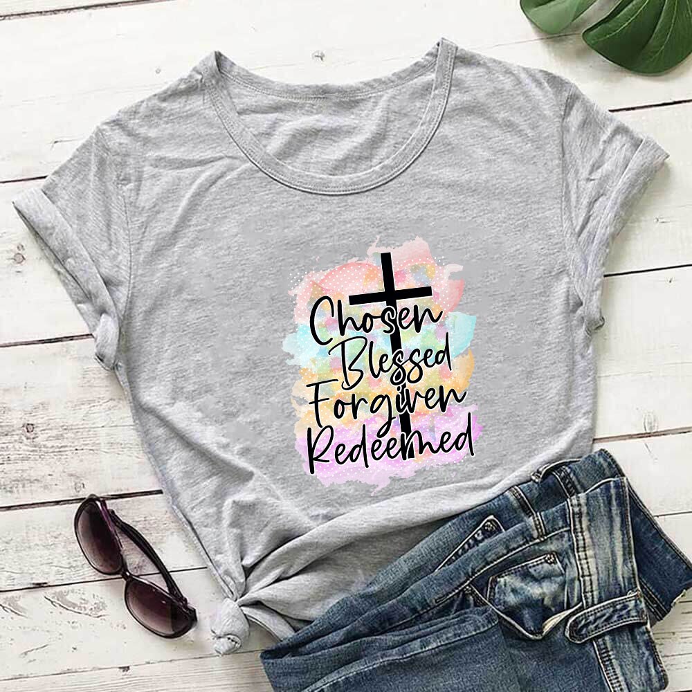 Women Faith Cross Colorful Print T-shirt