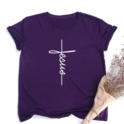 Jesus Cross Print Women T-shirt