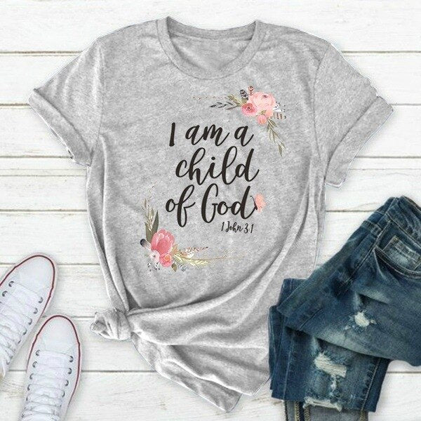 I Am A Child of God Letter Print T Shirt