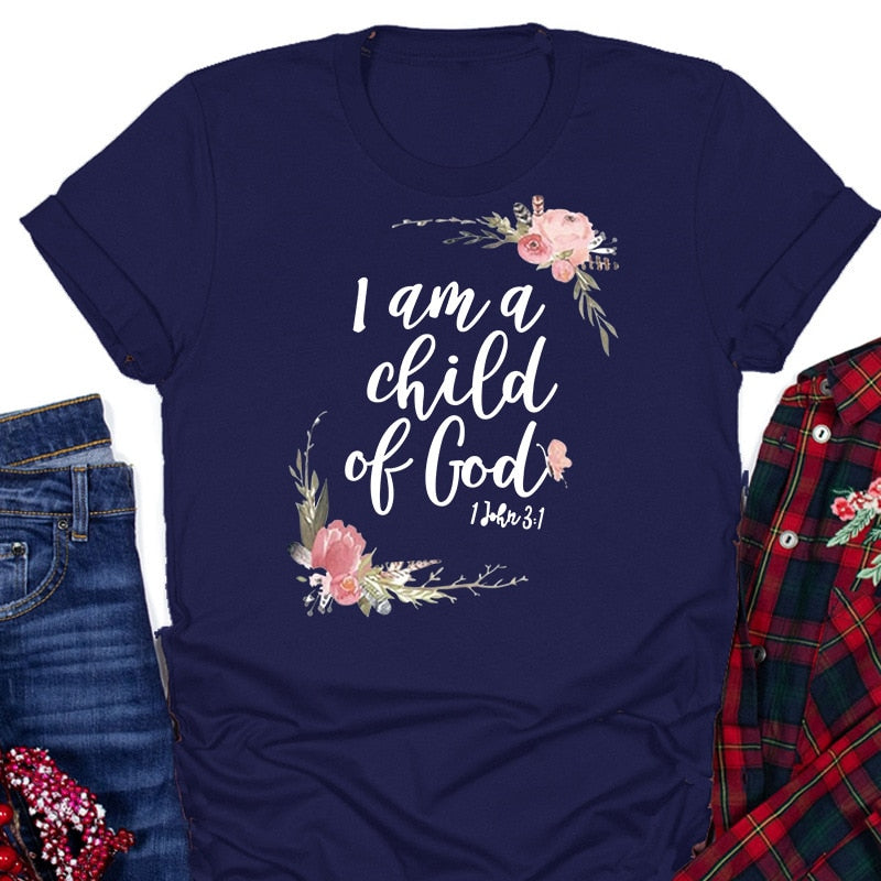 I Am A Child of God Letter Print T Shirt