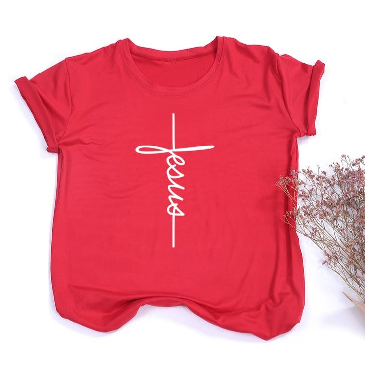 Jesus Cross Print Women T-shirt