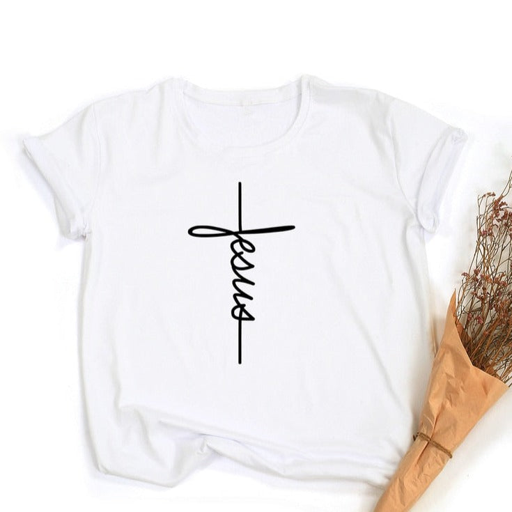 Jesus Cross Print Women T-shirt