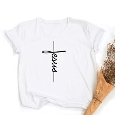 Jesus Cross Print Women T-shirt