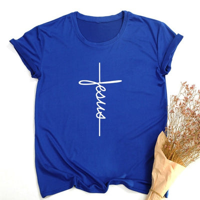 Jesus Cross Print Women T-shirt