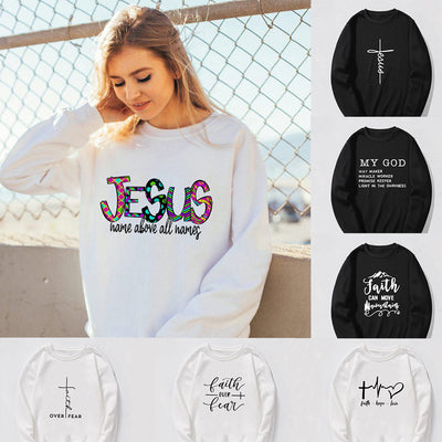 Jesus Print O-neck Pullovers